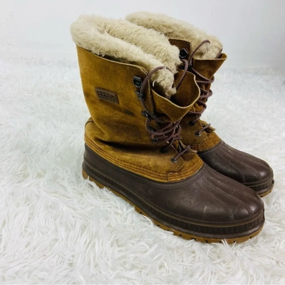 SORAL brown leather suede waterproof wool fleece lined winter men’s boots SZ 9